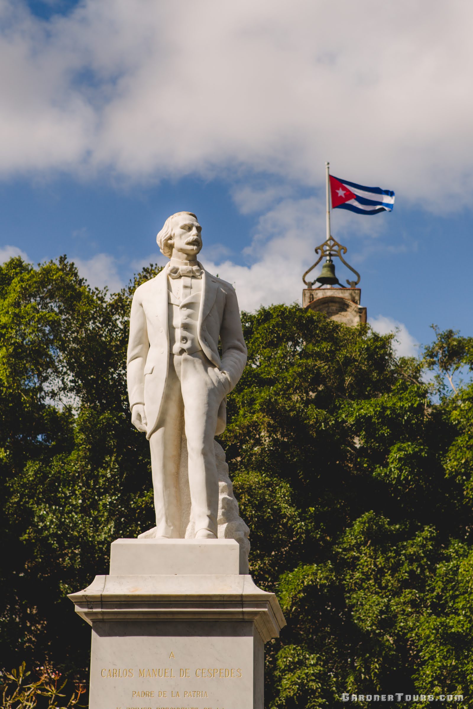 the Statue of Carlos Manuel de Cespedes in the middle of the Plaza de Armas in Old Havana Cuba