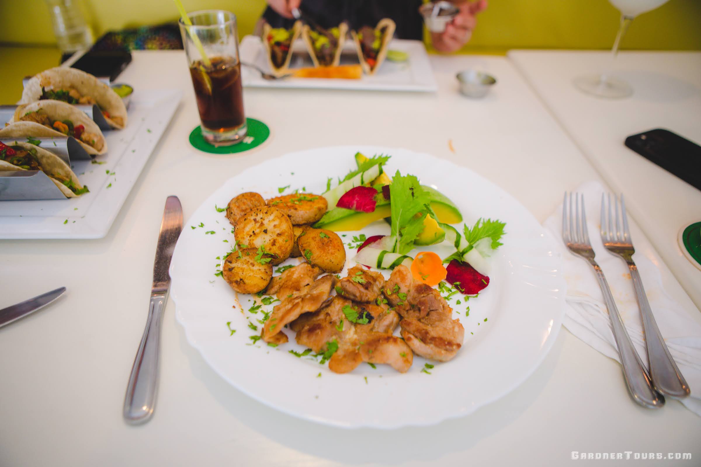 Tasty Tacos and Chicken with Potatoes at a Restaurant Paladar in Old Havana, Cuba