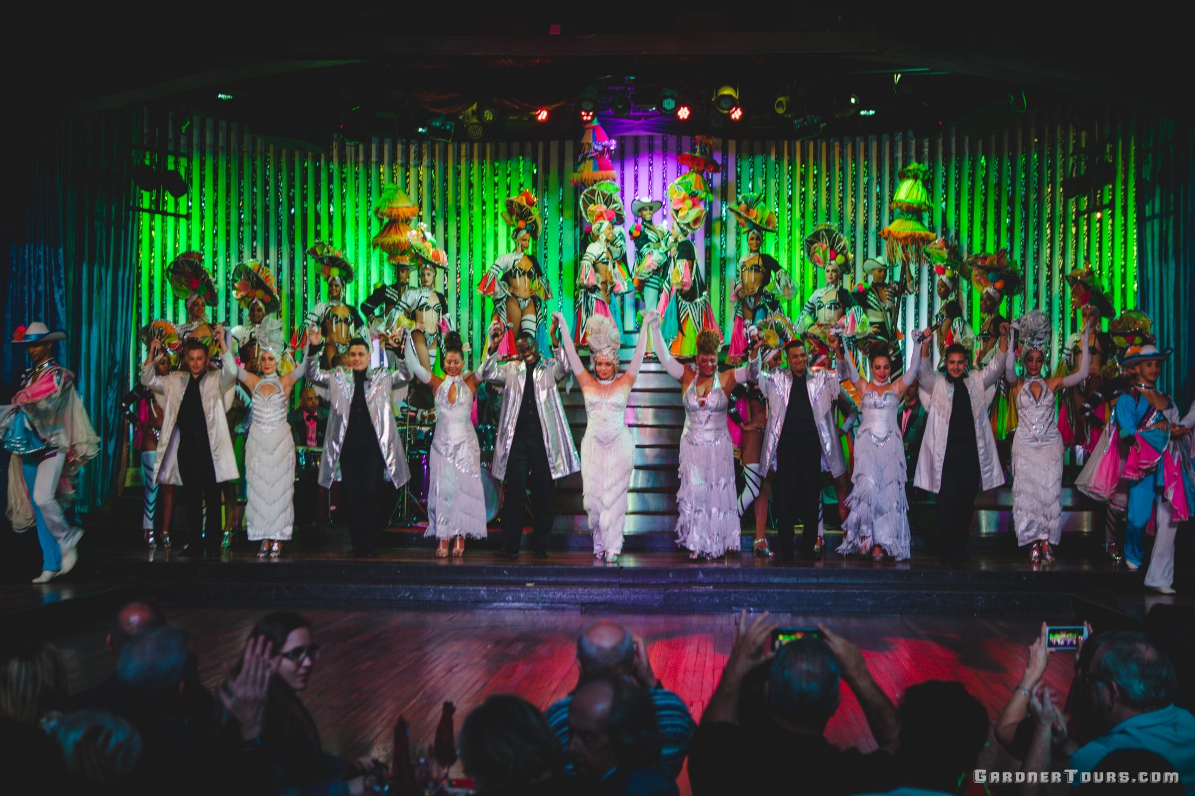 The Grand Finale with Everyone out on the state and hands in the air at the Cabaret Parisien's Big Show in the Hotel Nacional in Havana, Cuba