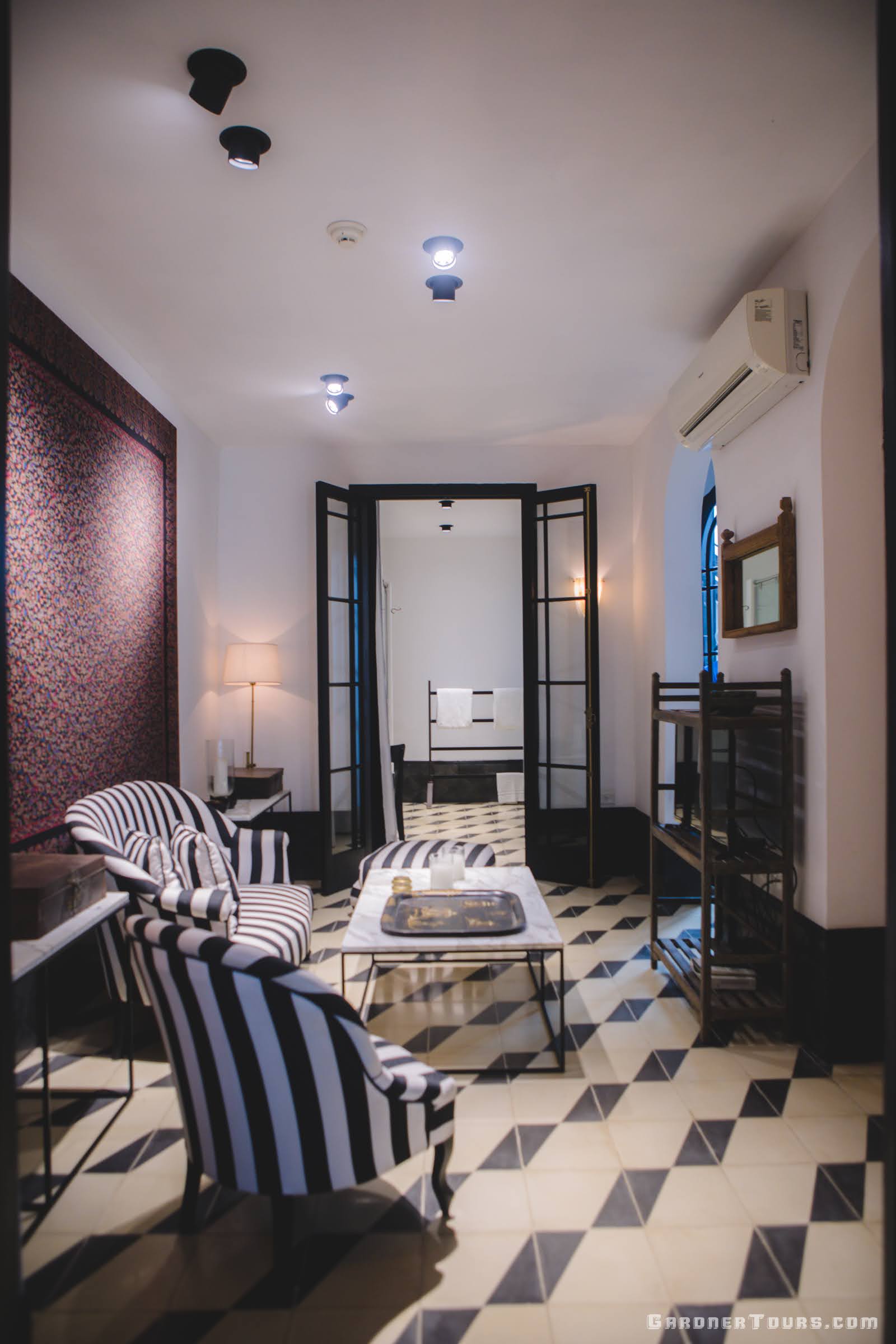 Luxury Living Room with Black and White Decor at 5-star Luxury Accommodations in Old Havana, Cuba