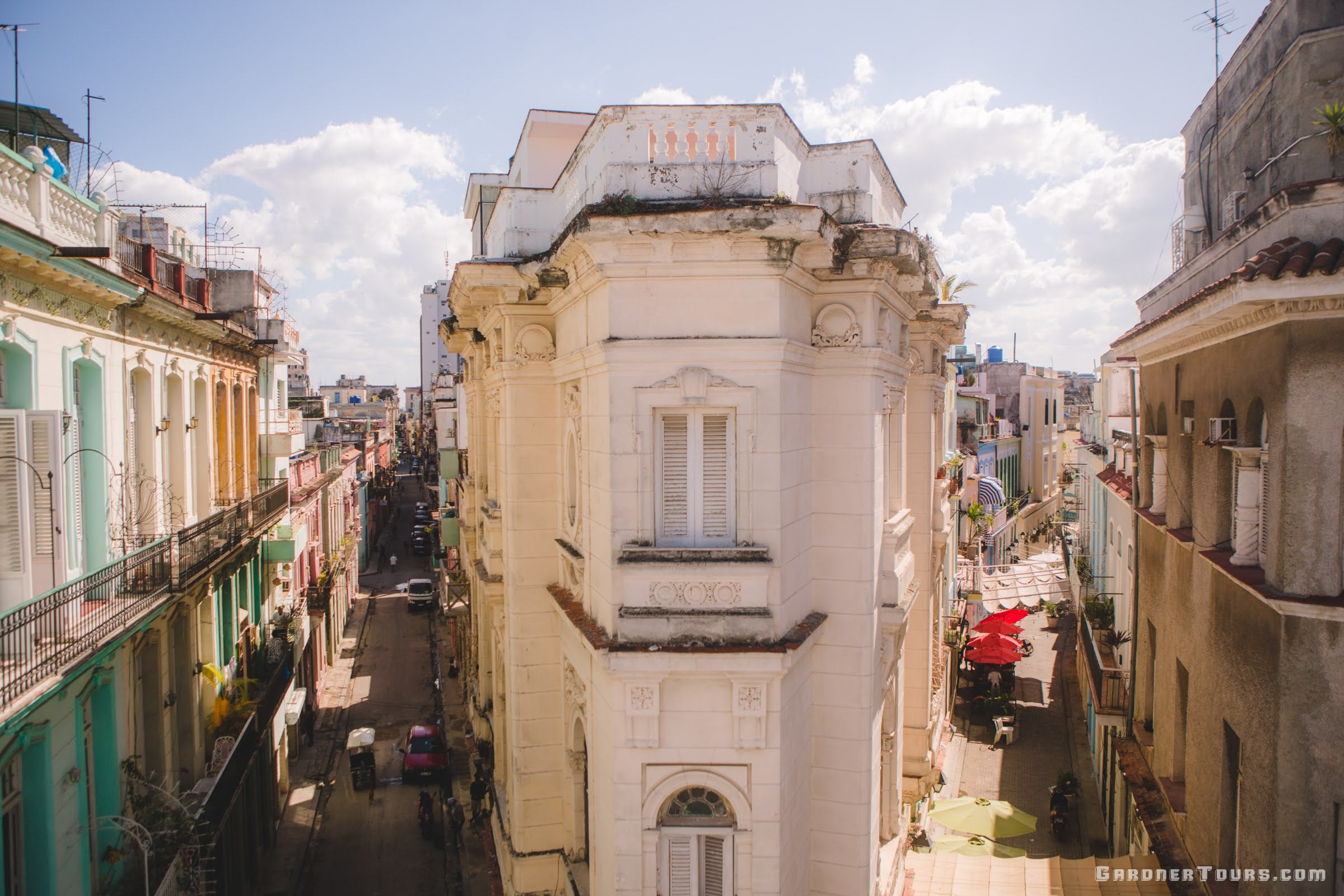 View of 5 Esquinas Streets from 5-star Luxury Accommodations in Old Havana, Cuba