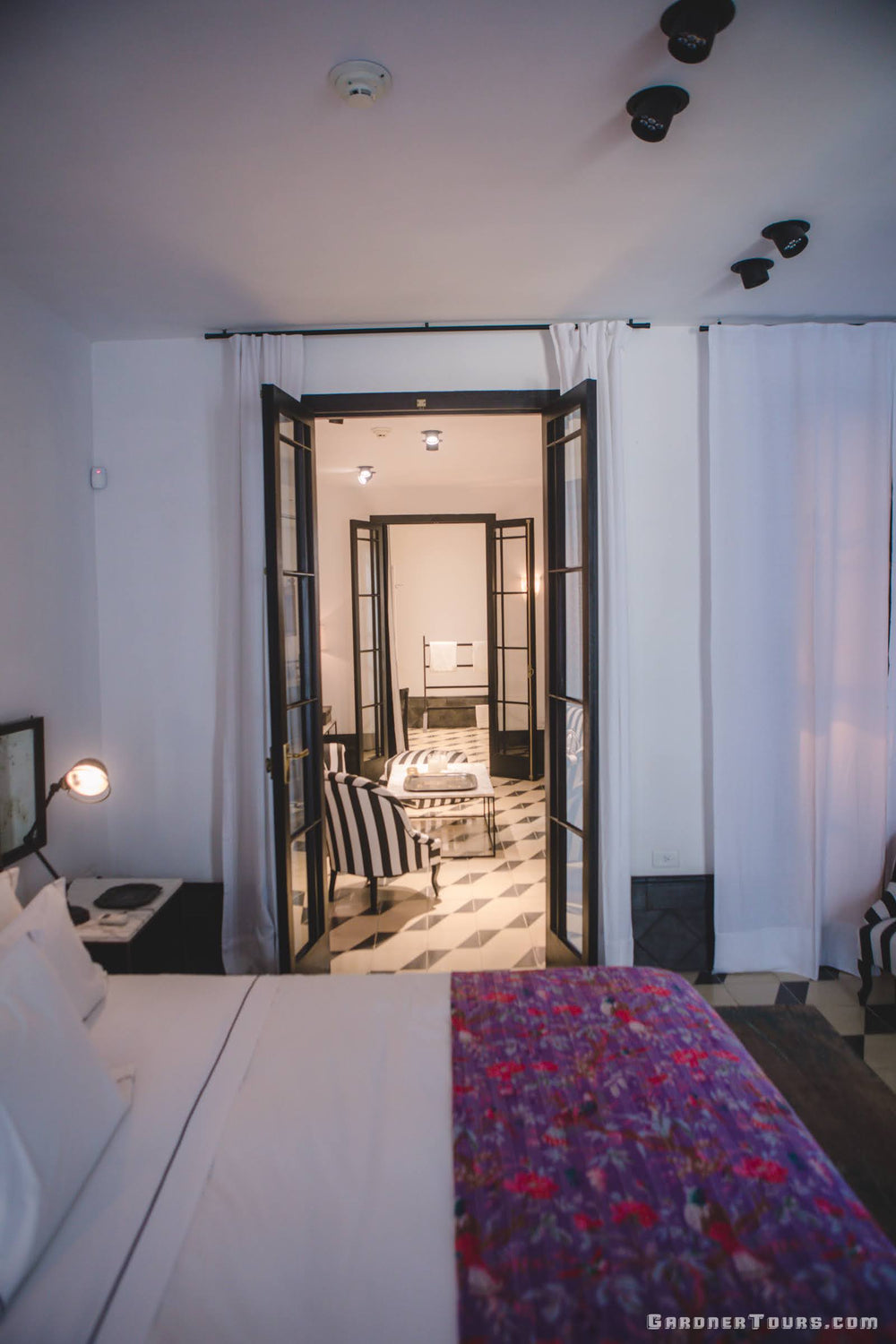 Gardner Tours Old Havana Cuba Casa Particular BnB 5-star Luxury Accommodations Bedroom View looking into the Living Room and Bathroom