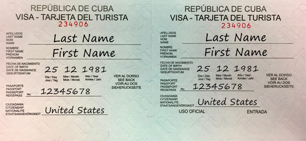 Gardner Tours Directions for Filling Out a Cuba Visa Tourist Card