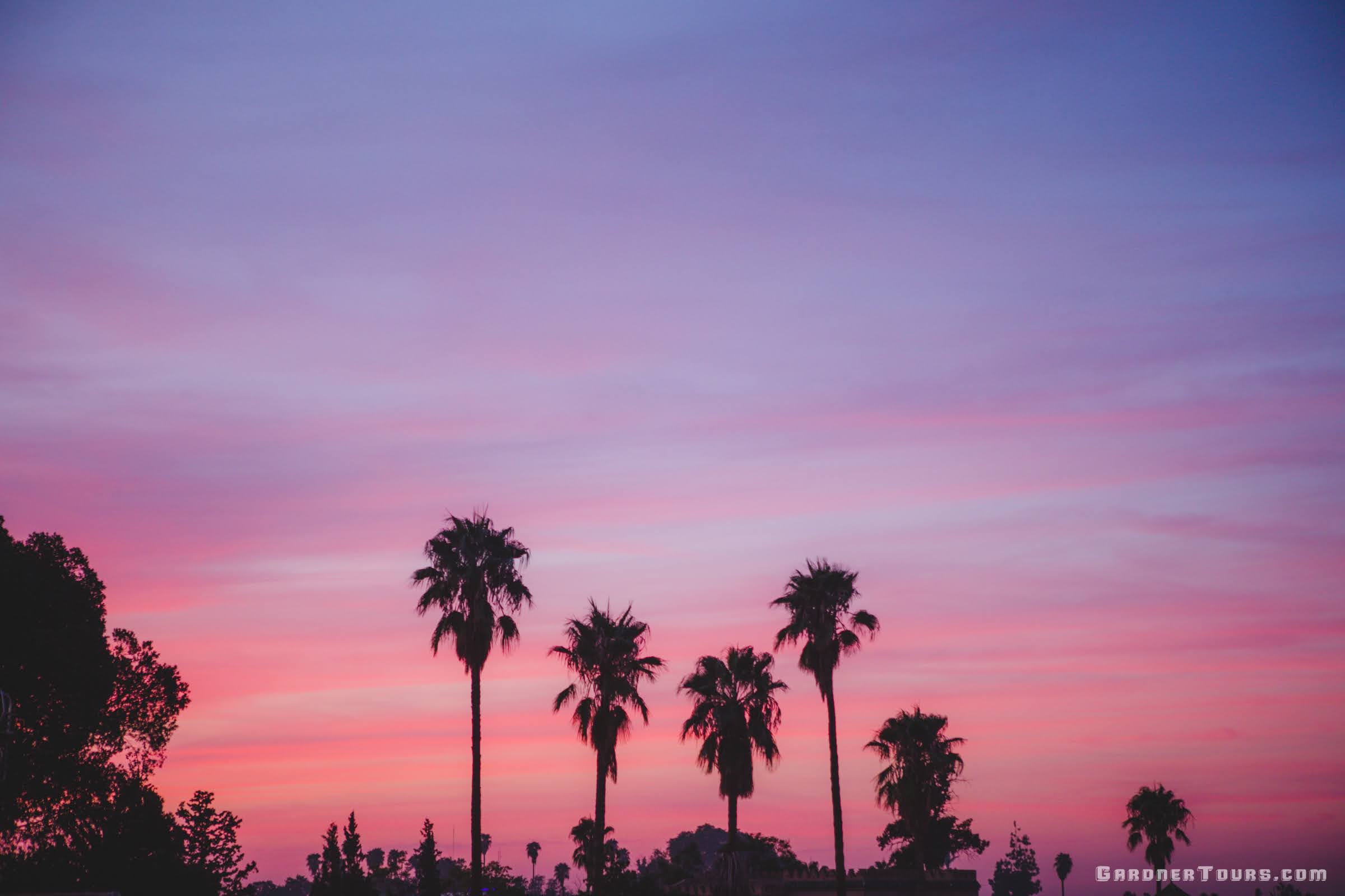 One of the most beautiful pink and purple Sunsets over Marrakech Marrakesh Morocco from a rooftop