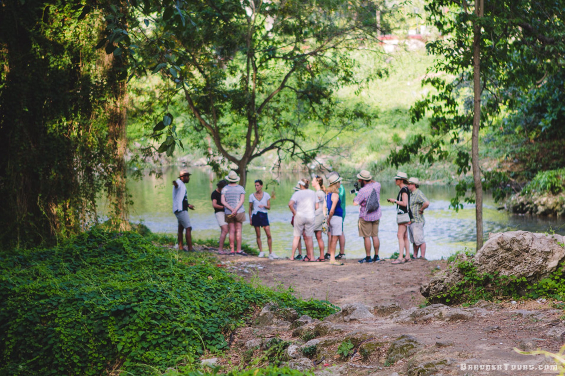 Gardner Tours Cuban Tour Guide Michel explaining to his American travelers about the Vedado Forest outside of Havana, Cuba