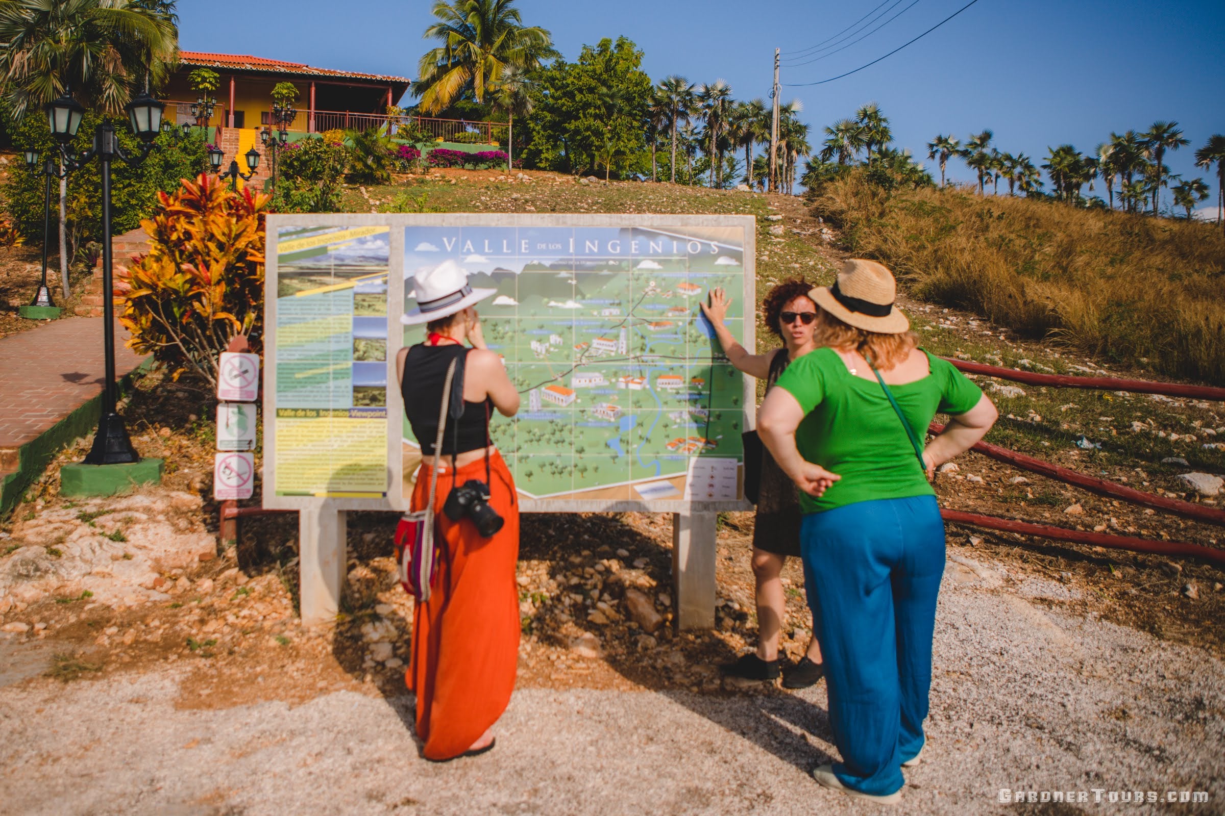 Gardner Tours Cuban Tour Guide Zeydi Explaining to her Russian travelers about the Valle de los Ingenios in Trinidad Sancti Spiritus Cuba
