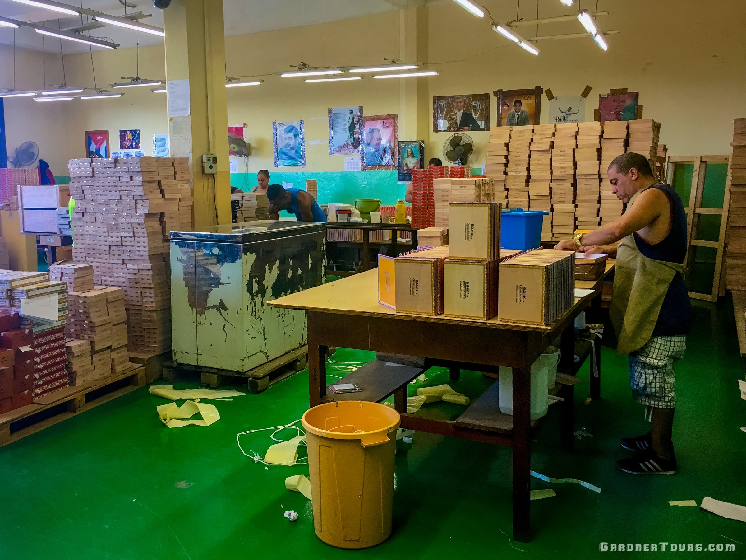 Man Assembling Cuban Cigar Boxes in H. Upmann Cigar Factory in Havana Cuba