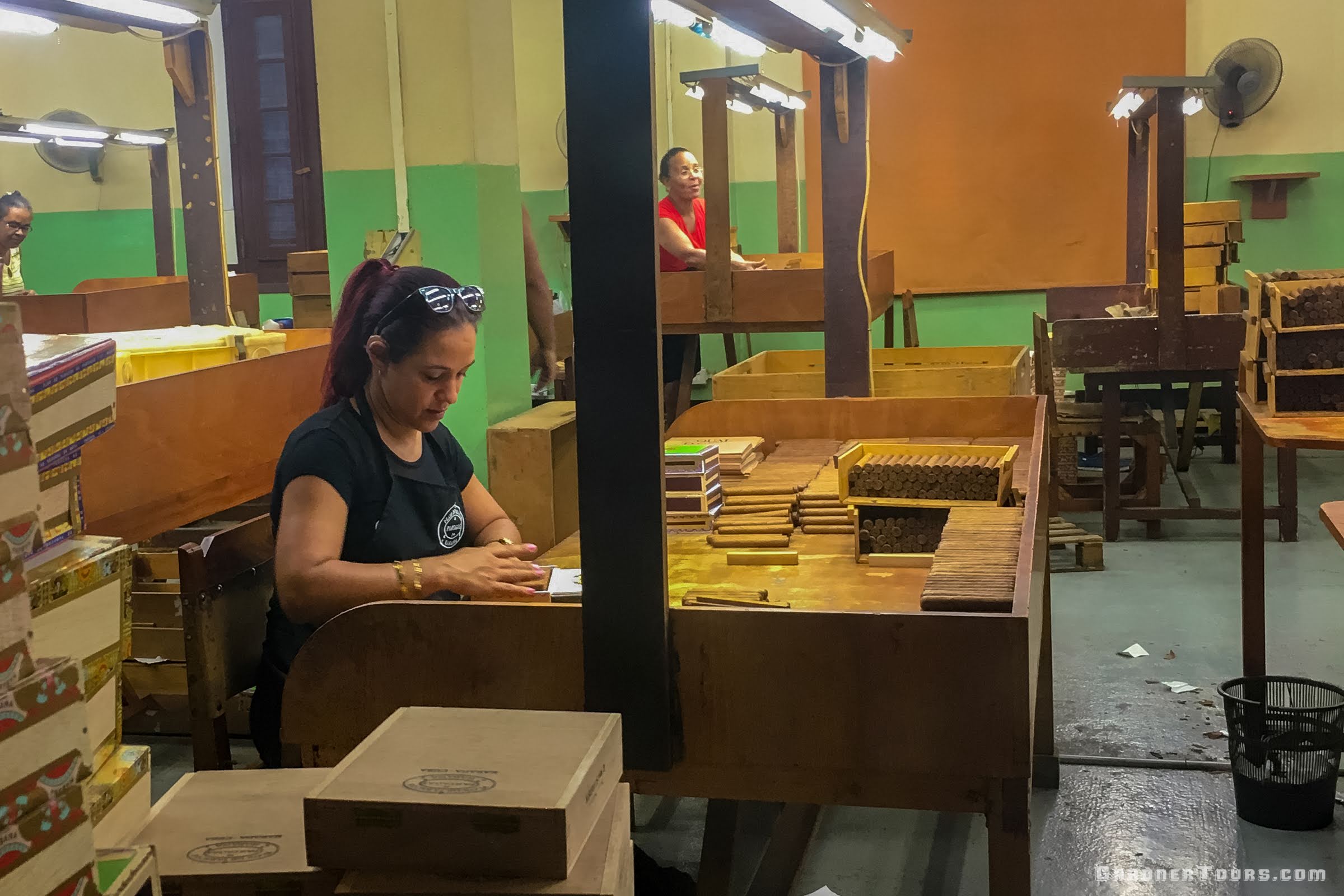 Woman Loading Cuban Cigars Into Custom Cigar Box At H. Upmann Cigar Factory in Havana Cuba