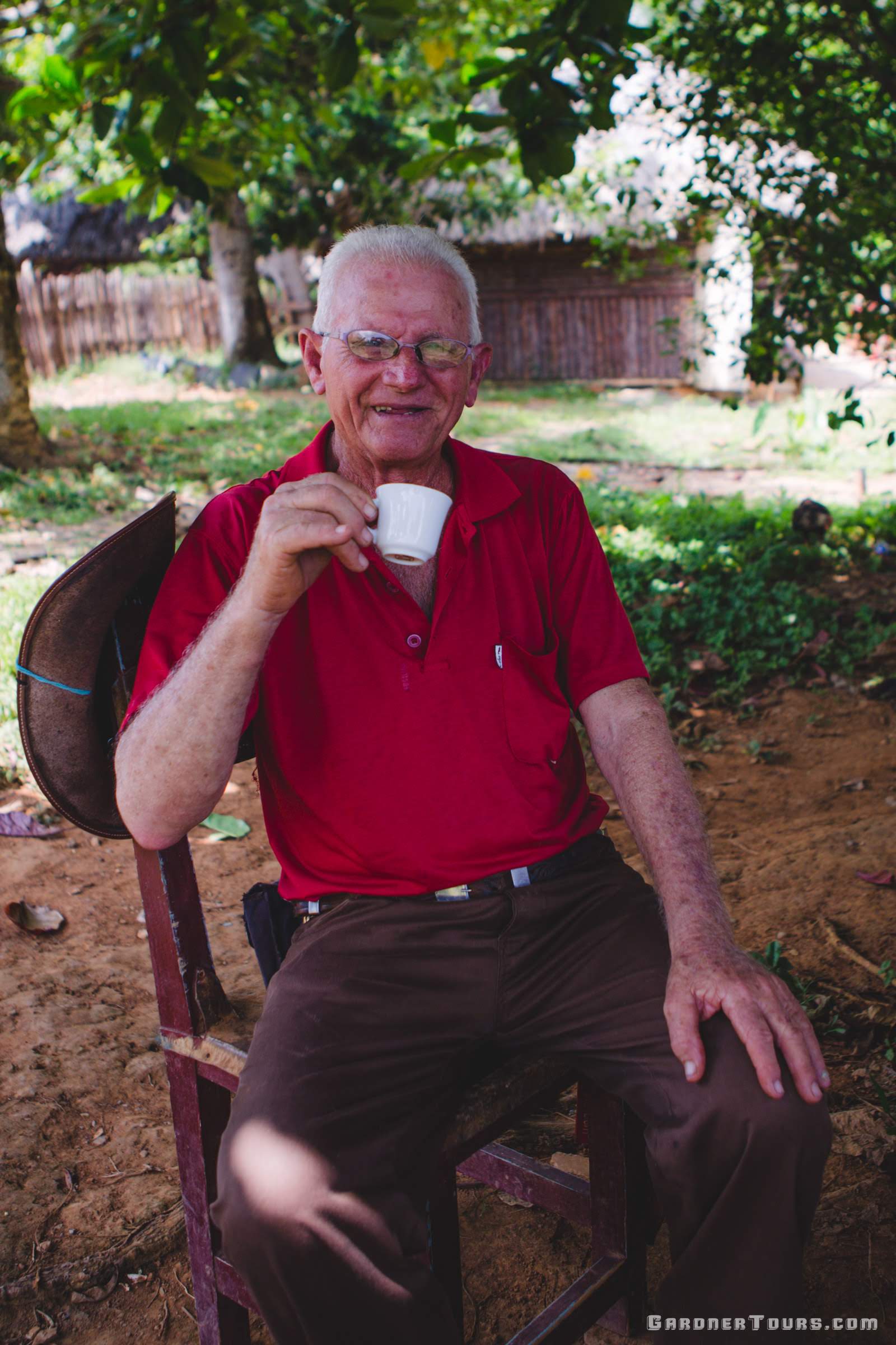 Cuban Farmer Drinking Coffee from his Farm in Vinales, Cuba