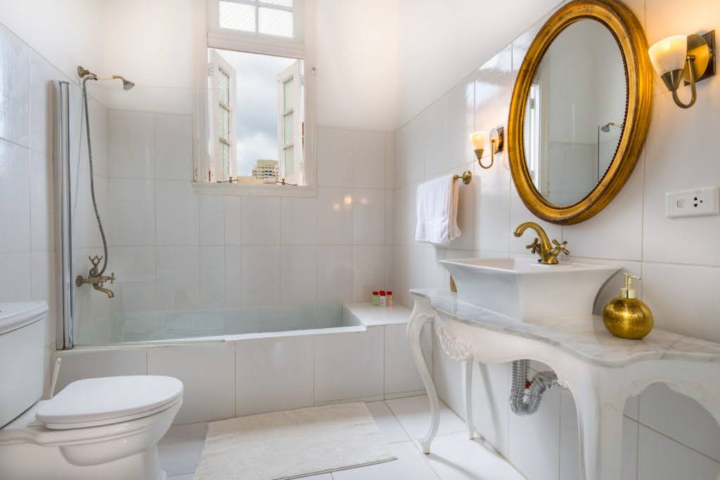 White and Gold Bathroom in Luxury Accommodations in Vedado Havana, Cuba