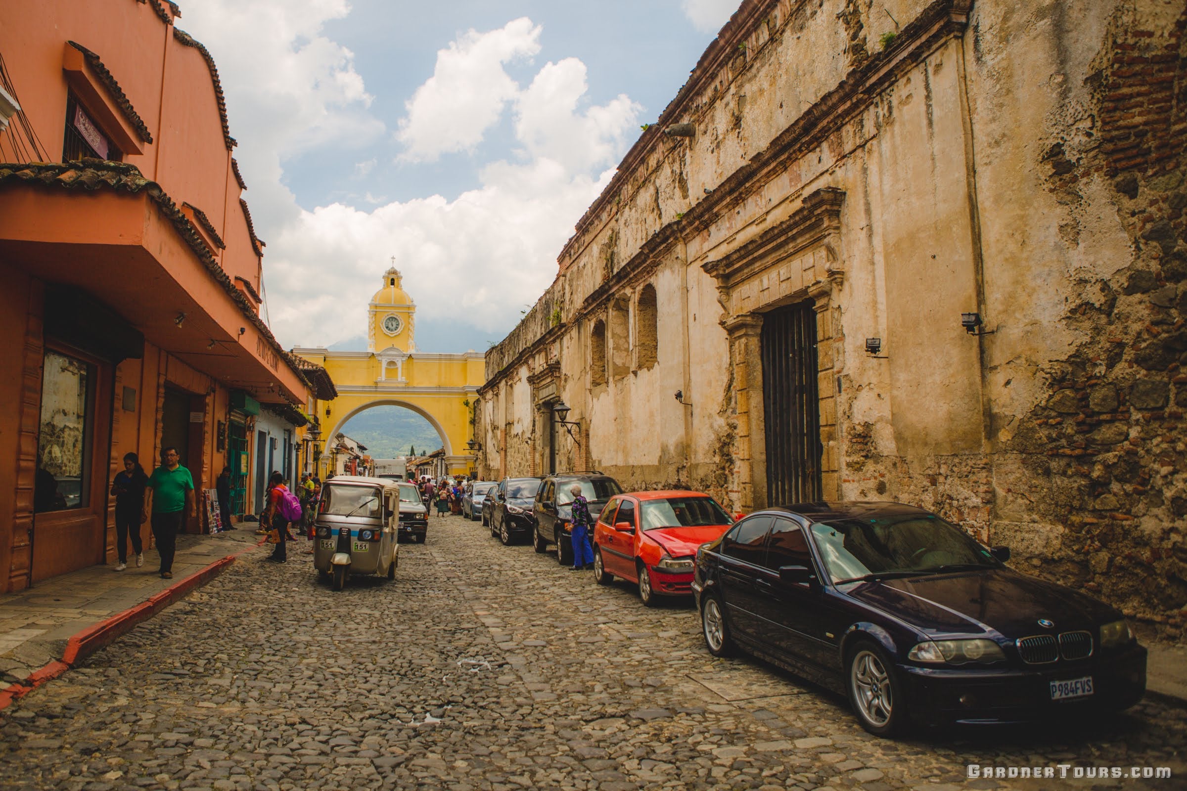 Street View of the yellow Arch in Antigua, Guatemala