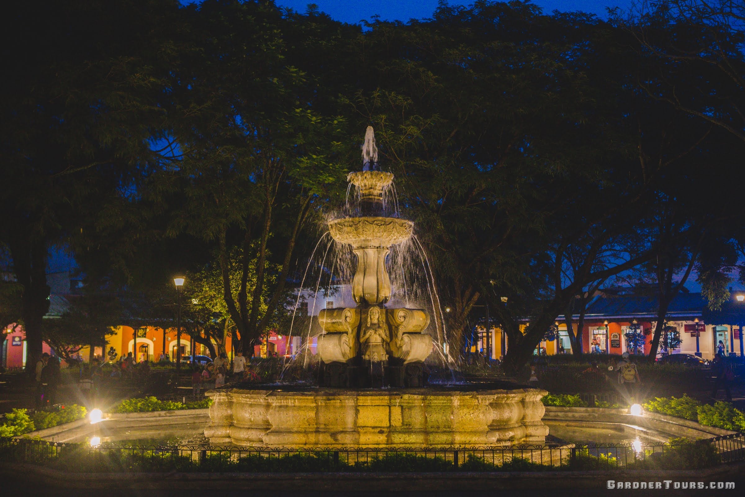 The Water Fountain at night in Downtown Antigua, Guatemala