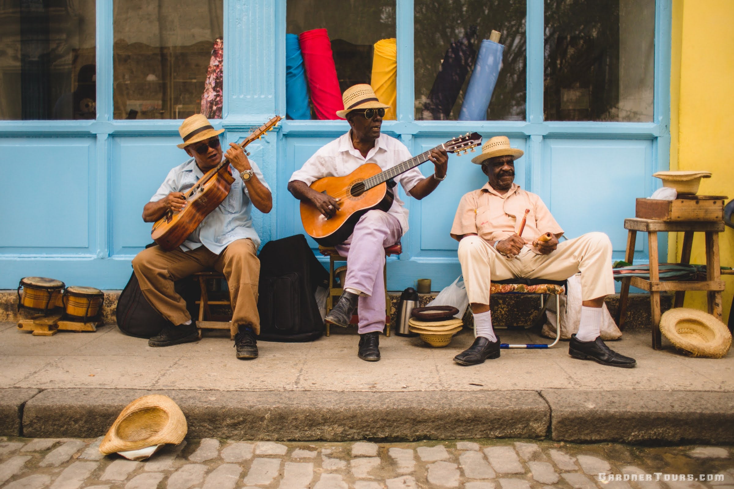 Three Elderly Cuban Men Playing Music in a Classic Cuban Band in the Streets of Old Havana, Cuba