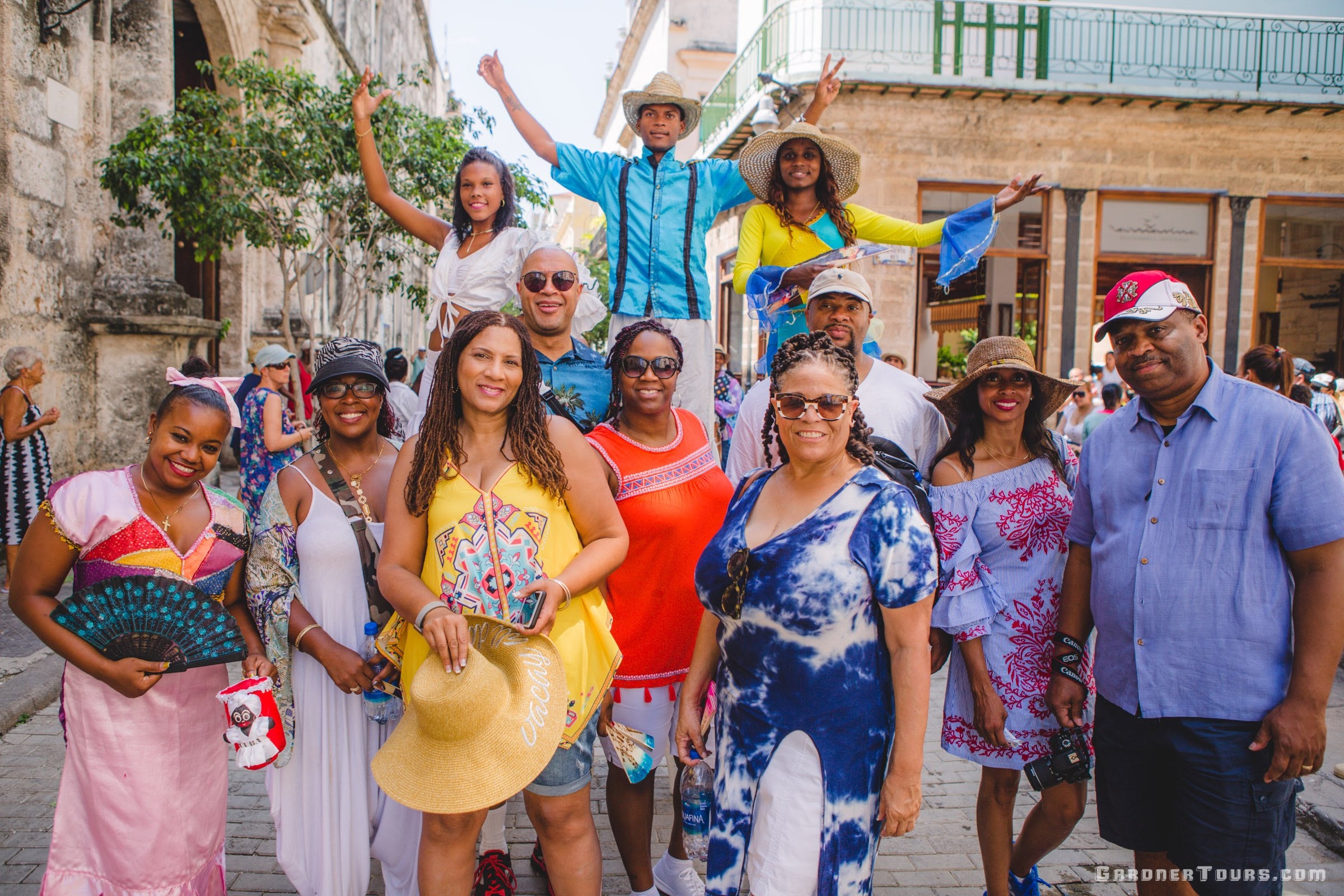 Black Family Group Posing with Cuban Street Dancers in Havana, Cuba